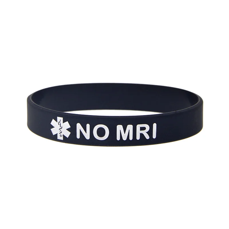 50 peças sem dispositivo Mri implante pulseira de silicone alerta médico pulseira de borracha 4 cores