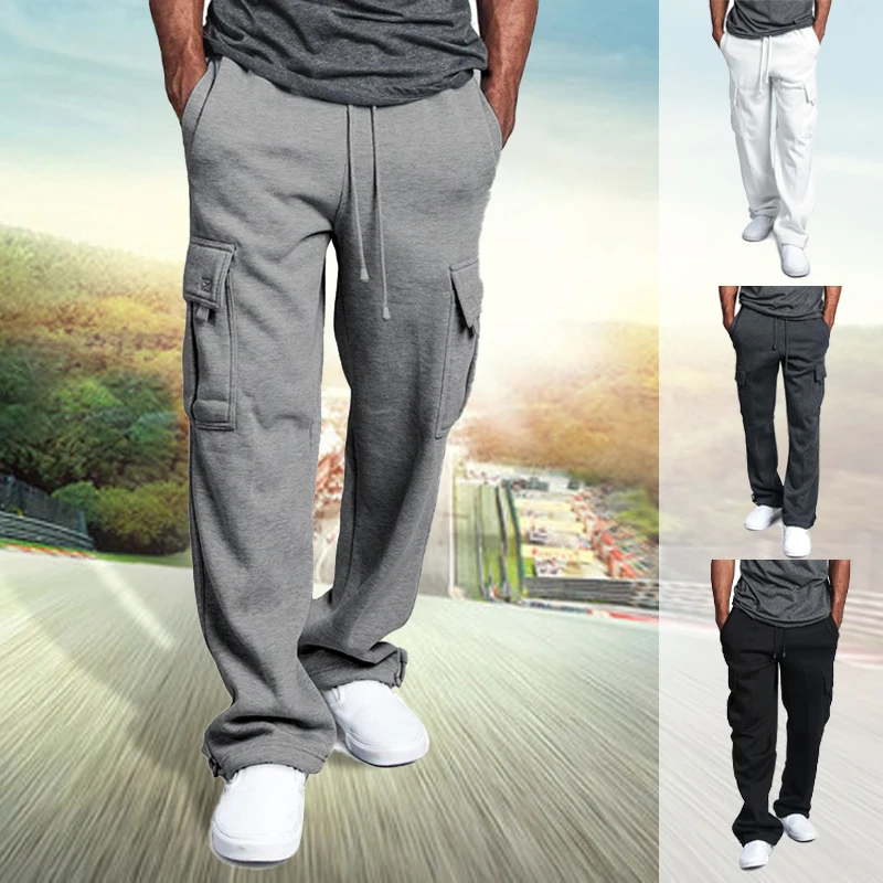 

Mens Fleece Cargo Pants Sweat Pants Loose Sport Trousers Drawstring Gym Jogger Casual Outdoor Hiking Tactical Pants