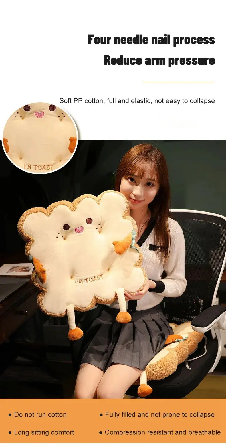 1pc Simulation Bread Toast Cushion Stuffed Memory Foam Pillow Sofa Chair Decor Seat Cushion Cute Student Chair Pad