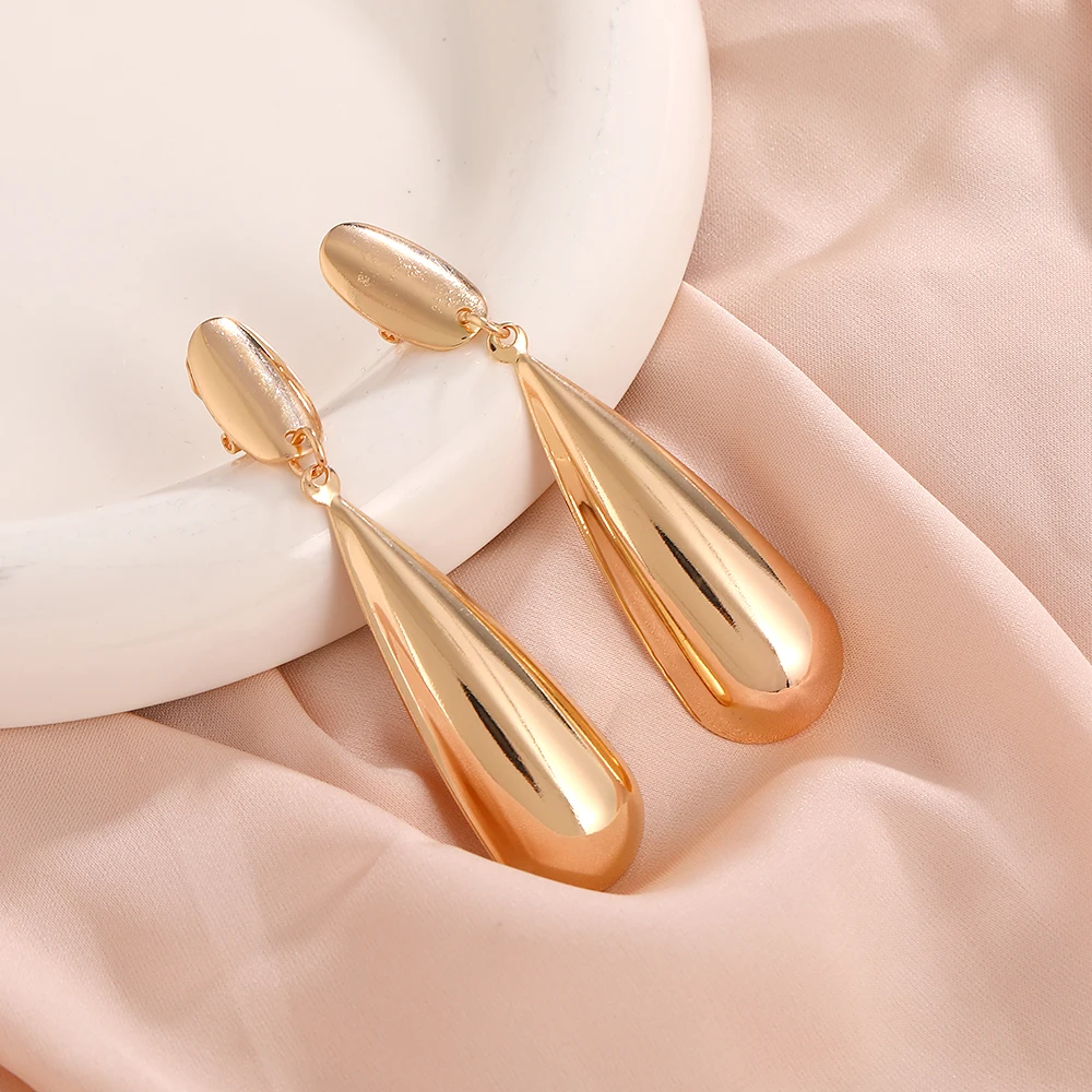 Vintage Metal Gold Silvery Color Chunky Water Drop Clip on Earrings  for Women Trendy Punk Earring Jewelry Accessories