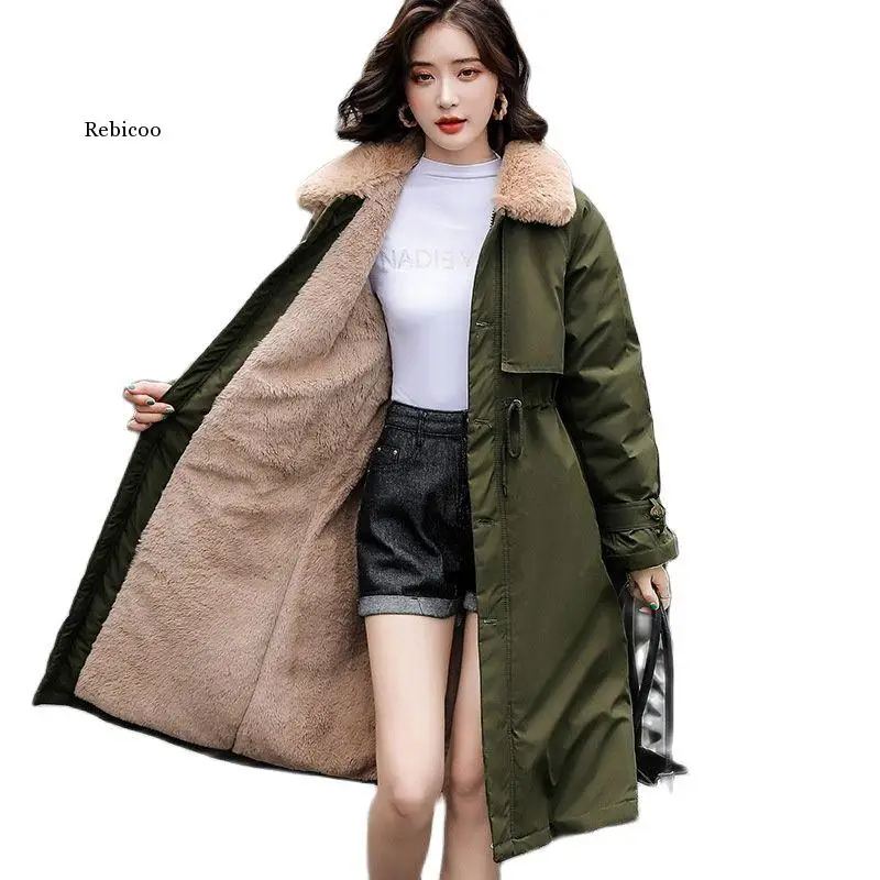 Fashion Coats Women Winter 2022 Korean Version Of Self-Cultivation Parka Woman Windbreaker New Lamb Hair Long Jacket Coat Female