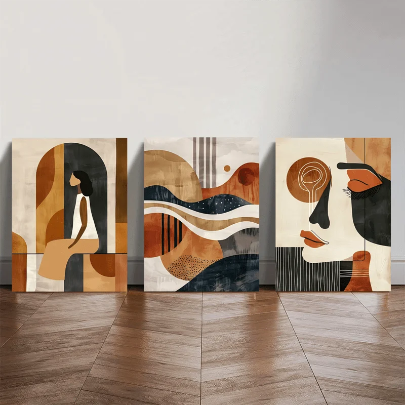 (No frame)3pcs Wooden Frame Canvas Painting, Abstract Human Portrait Framed Wall Art, Abstract Modern Set Of 3 Wall Decor, Mi