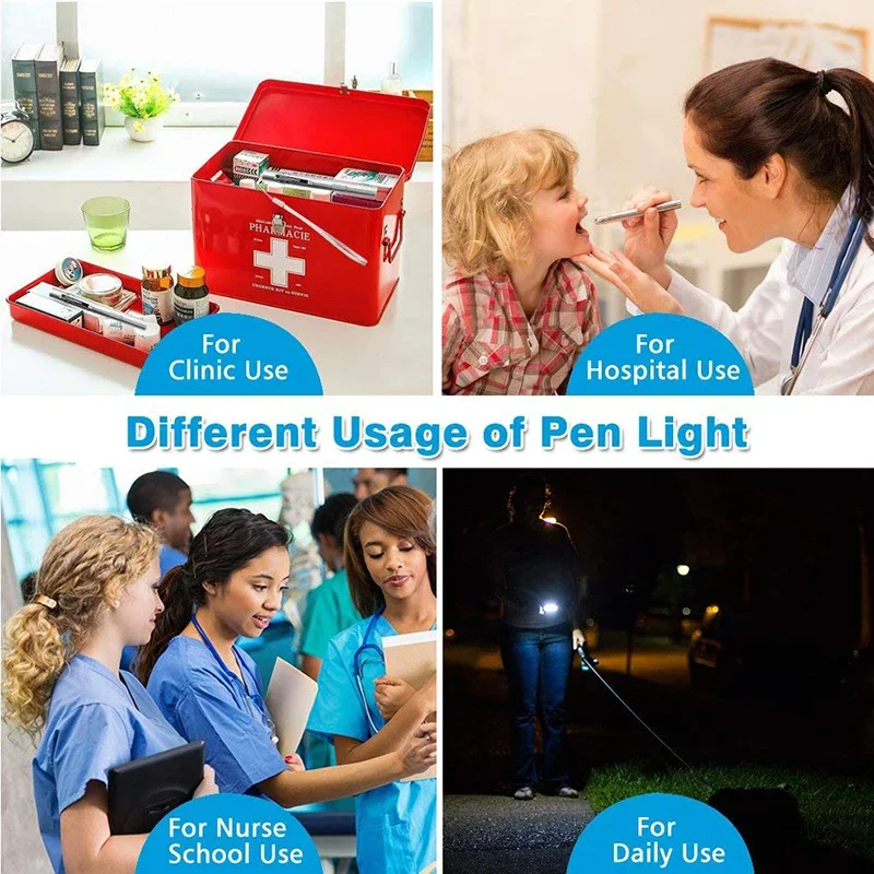 Mini Portable Medical Handy LED Pen Light Flashlight USB Rechargeable Dentist Nurse Torch with Stainless Steel Clip