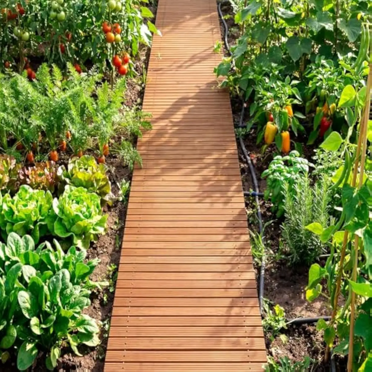 12FT Wooden Garden Pathway Roll Up Walkway 22 Inch Wide, Non Slip Outdoor Boardwalk with Stakes for Patio Backyard Wedding Beach