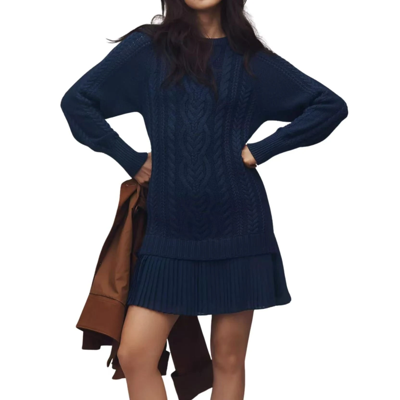 편안한 캐주얼 패션 가을 겨울 트위스트 스웨터 여성 의류 독립 스테이션 크로스보더 슬레 라운드 네 론...