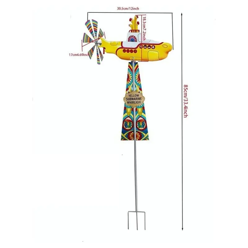 For Giant Yellow Submarine Wind Spinner Outdoor Garden Decor, For Eye-Catching Ambiance, Yard Art, Patio Lawn Flower Windmill - view 6
