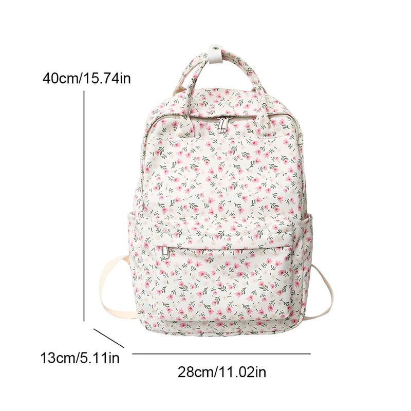 Korean Cute Floral Print Nylon Backpack Light Weight Women Casual School Bag Large Capacity Teen Girls Travel Laptop Rucksack