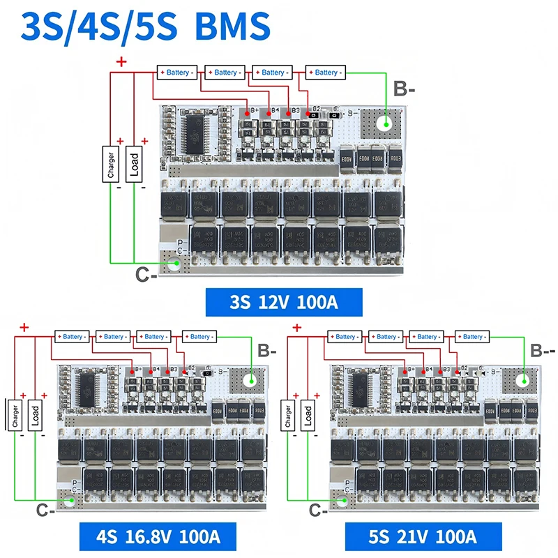 3s/4s/5s Bms 12v 16.8v 21v 3.7v 100a Li-ion Lmo Ternary Lithium Battery Protection Circuit Board Li-polymer Balance Charging