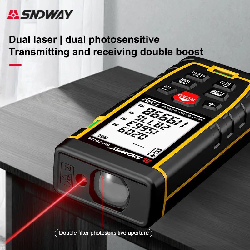 SNDWAY Rangefinder Laser Double Horizontal Bubble Distance Meter Range Battery-Powered Hand Tool Device SW-TG50 70 100 120