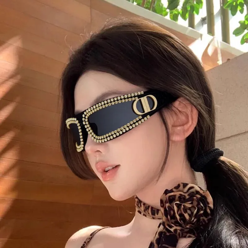 

Дизайнерские солнцезащитные очки с повязкой на голову и кристаллами со стразами, футуристический стиль технической одежды для женщин, модные вечерние новые очки