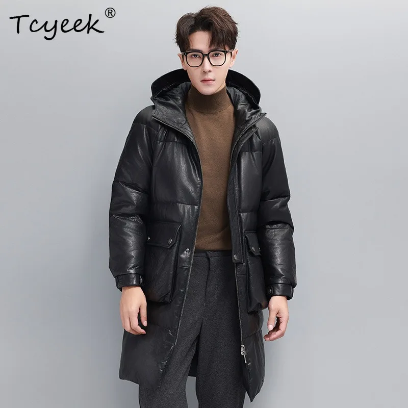 Tcyeek Genuine Sheepskin Jackets for Man White Goose Down Jacket Hooded Windbreaker Thick Winter Coats 2026 Jaqueta Masculina