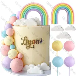 37Pcs Mararon Cake Balls Decoration White Clound Soft Ceramic Pastel Rainbow Cake Toppers Balls for Birthday Wedding Party Favor