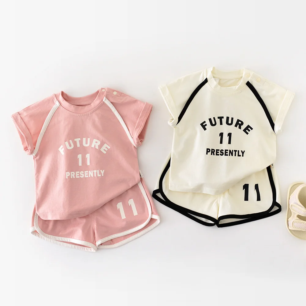

2025 Summer Baby Short Sleeve Clothes Sets Letter Print T Shirts+Shorts 2Pcs Suit 0-3Y Toddler Kids Boys Girls Sports Outfit