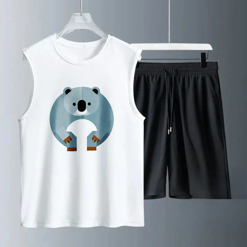 

Men's Tank top Sets Fashion Polyester men's chandals Short Sleeve+ Shorts Summe Men's summer clothing men's set Breathable