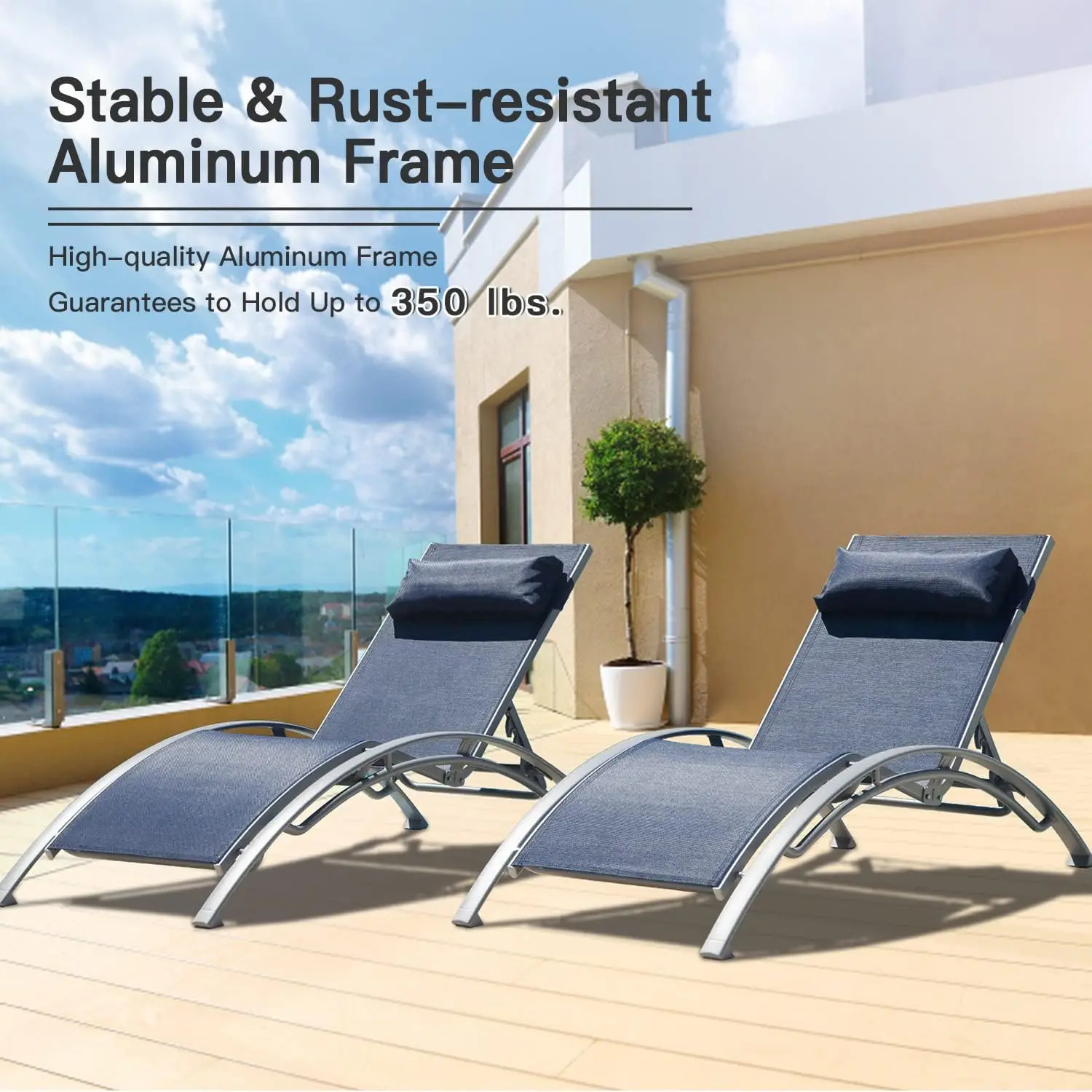 Domi Aluminum Lounge Chair for Outside with 5 Adjustable Positions, Chaise Outdoor for Pool, Garden, Beach, Camping, Backyard