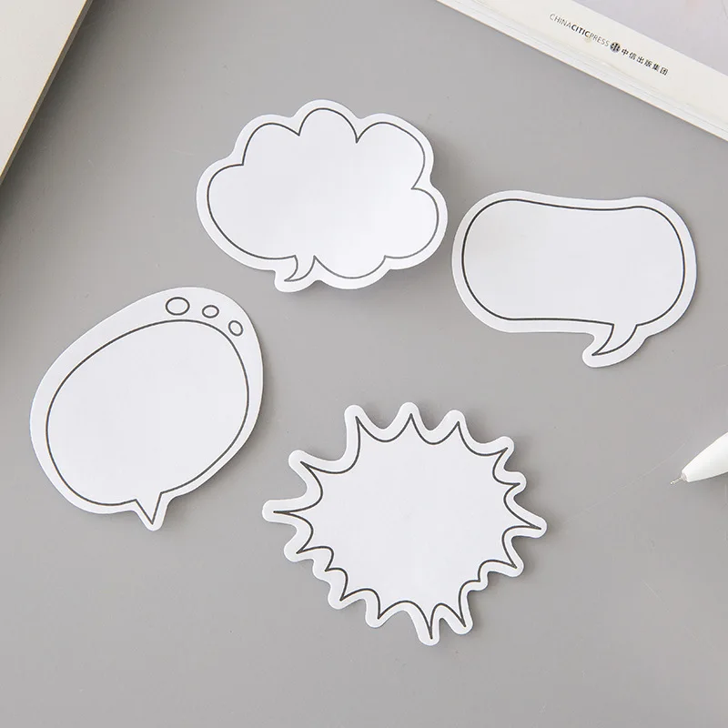 4 Set Korean Cute Dialog Box Memo Pad White Simple Line Style Student Note Office School Stationery Message Paper