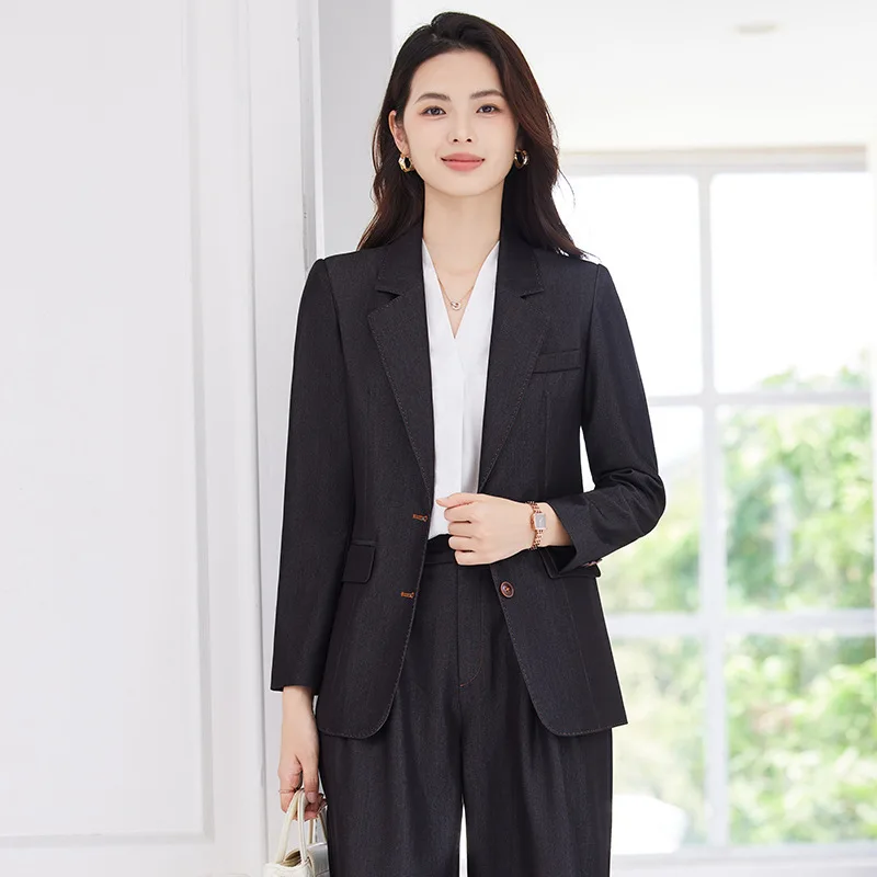Blue Blazer Women Spring Autumn New Professional Formal Fashion Casual Elegant Small Suit Workwear