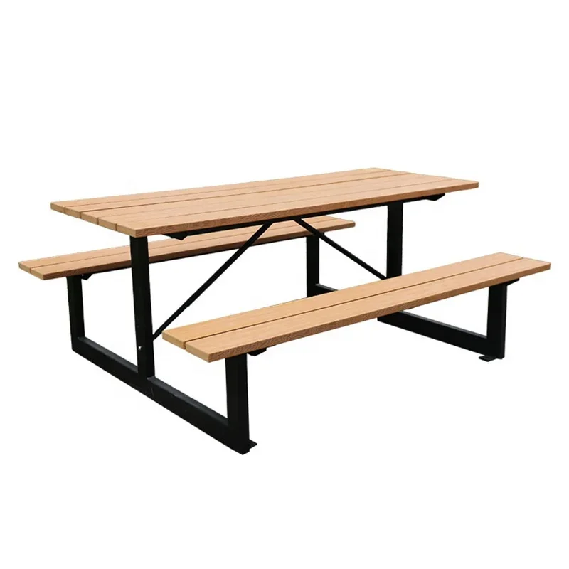 Outdoor public commercial rectangular long composite wooden picnic table bench restaurant school outdoor portable dining table