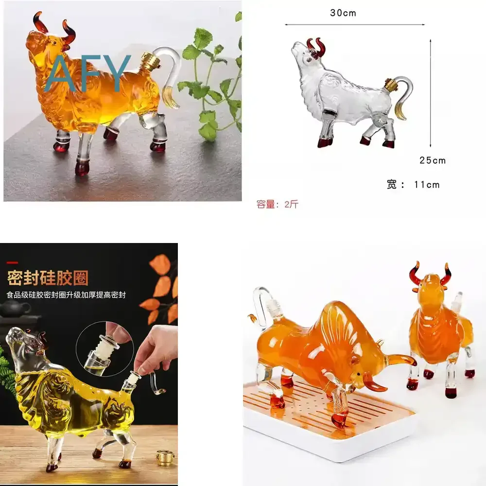 Thickened Cow Shaped Glass Wine Bottle for Home Decor Empty Ornament Set for Wine Lovers Bar Party Decoration Household Jug