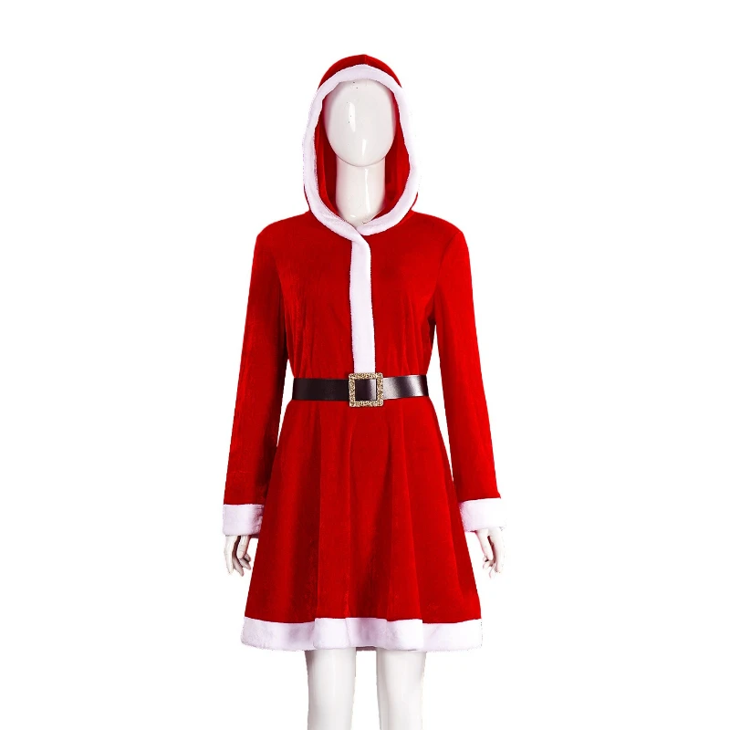 

Christmas Outfit Red Adult Women's Velvet Dress With Half Sleeves Santa Claus Party Suit 2025 New Fur Dress Hat Gloves Full Set