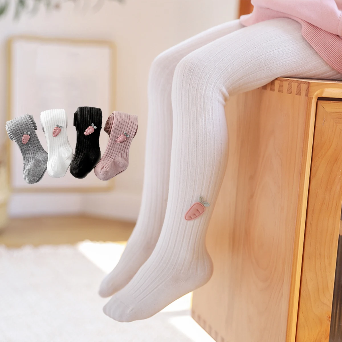 1pc Girls Solid color pantyhose Kids Baby thin medium thick leggings Tights Trousers Dress Socks Dance socks Cute Carrot decorat