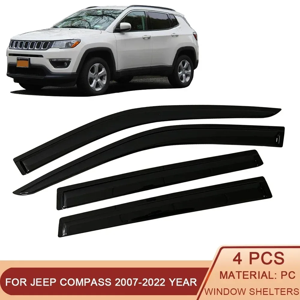 

Ветровые дефлекторы для боковых окон автомобиля Jeep Compass 2007-2022, козырек от дождя для двери, козырек для вентиляционных отверстий, козырек от темного дыма