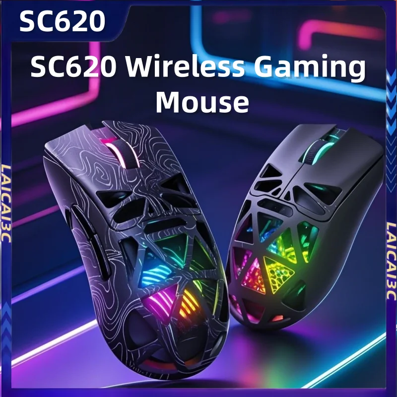 Беспроводная игровая мышь Aula Sc620, трехрежимная, легкая, полая конструкция Paw3311, микропереключатель Huanyu, RGB, долговечная киберспортивная мышь Беспроводная игровая мышь Aula Sc620, трехрежимная, легкая, полая конструкция Paw3311, микропереключатель Huanyu, RGB, долговечная киберспортивная мышь