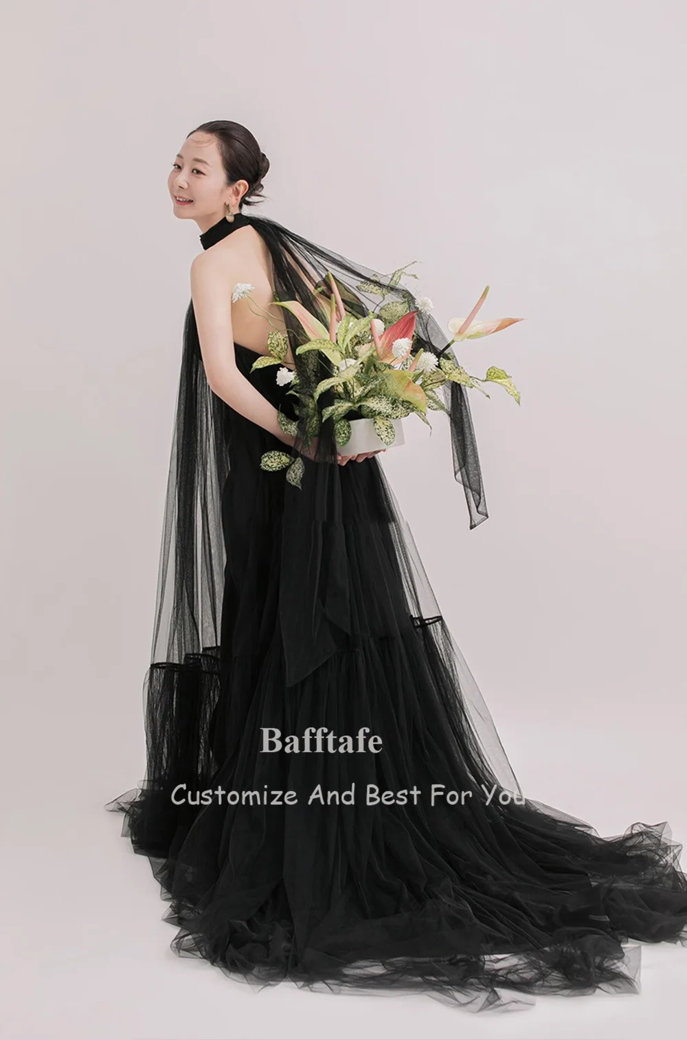 Black Korea Women Prom Dresses Halter Backless Evening Dress Bride Wedding Photo Shoot Formal Occasion Gowns 프롬드레스 Customized