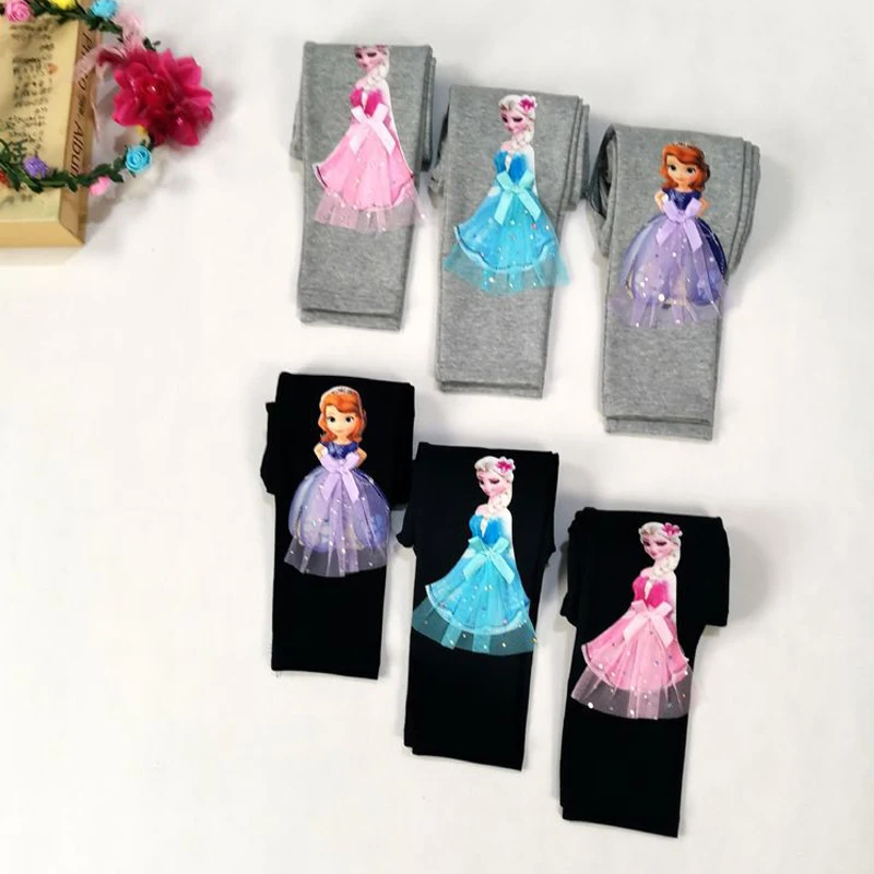 Cotton for Children Frozen Elsa Girls Pants Spring Autumn Baby Girl Pink Blue Trouser Ariel Lace Kids Legging Sophia 2-8Y