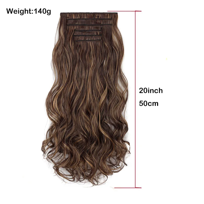 Clip In Hair Extension 6 PCS Full Head 20 Inch Long Curly Wavy Synthetic Hair Pieces Natural Wavy For Women Girl Daily Hairstyle