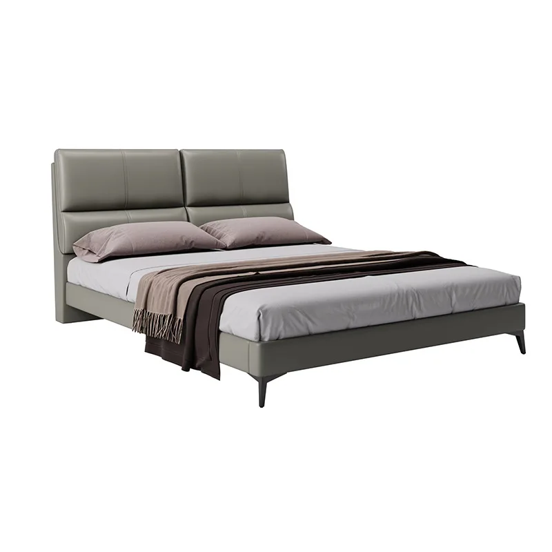 

Italian minimalist, leather bed, double bed, modern minimalism, master bedroom, soft bag, high foot, small apartment