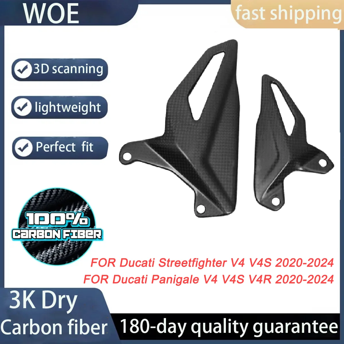 

For DUCATI Panigale Streetfight V4 V4S V4R 2020 2021 2022 2023 2024 3K Dry Carbon Fiber Motorcycle Accessories Heel Guards Foot