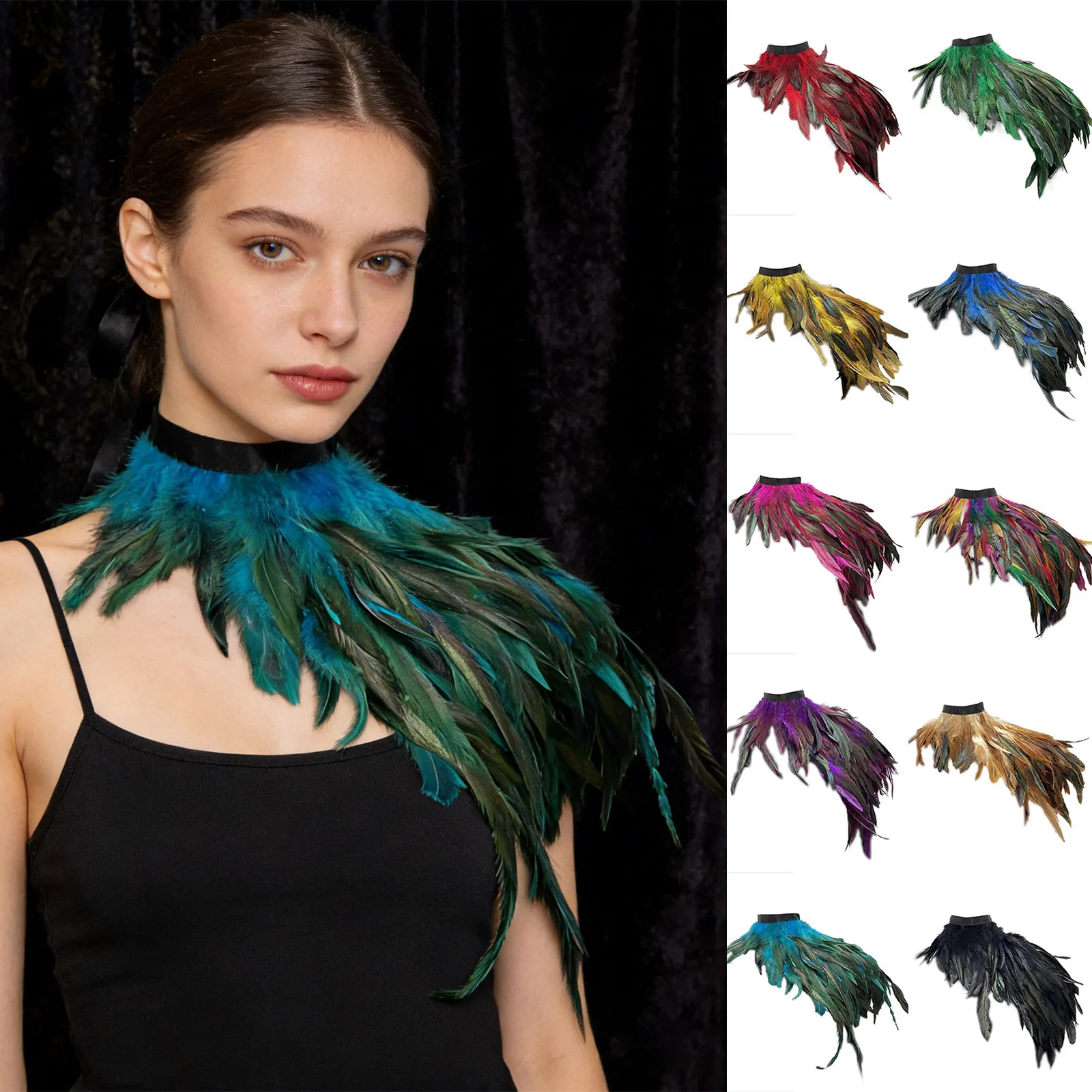 

Vintage Gothic Feather Shawl for Party and Stage Performance Creative Feather Scarf Men Women Fashion Costume Accessories