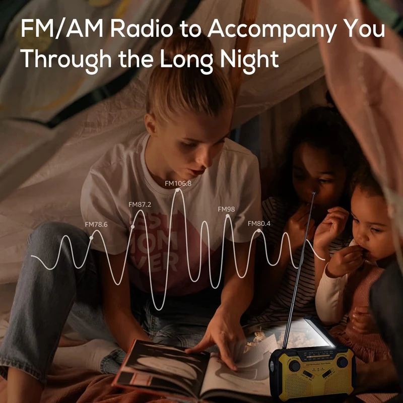 Hand Crank Solar Radio, AM/FM Weather Radio With LED Flashlight, USB Phone Charger,SOS Alarm,Use For Emergency, Outdoor