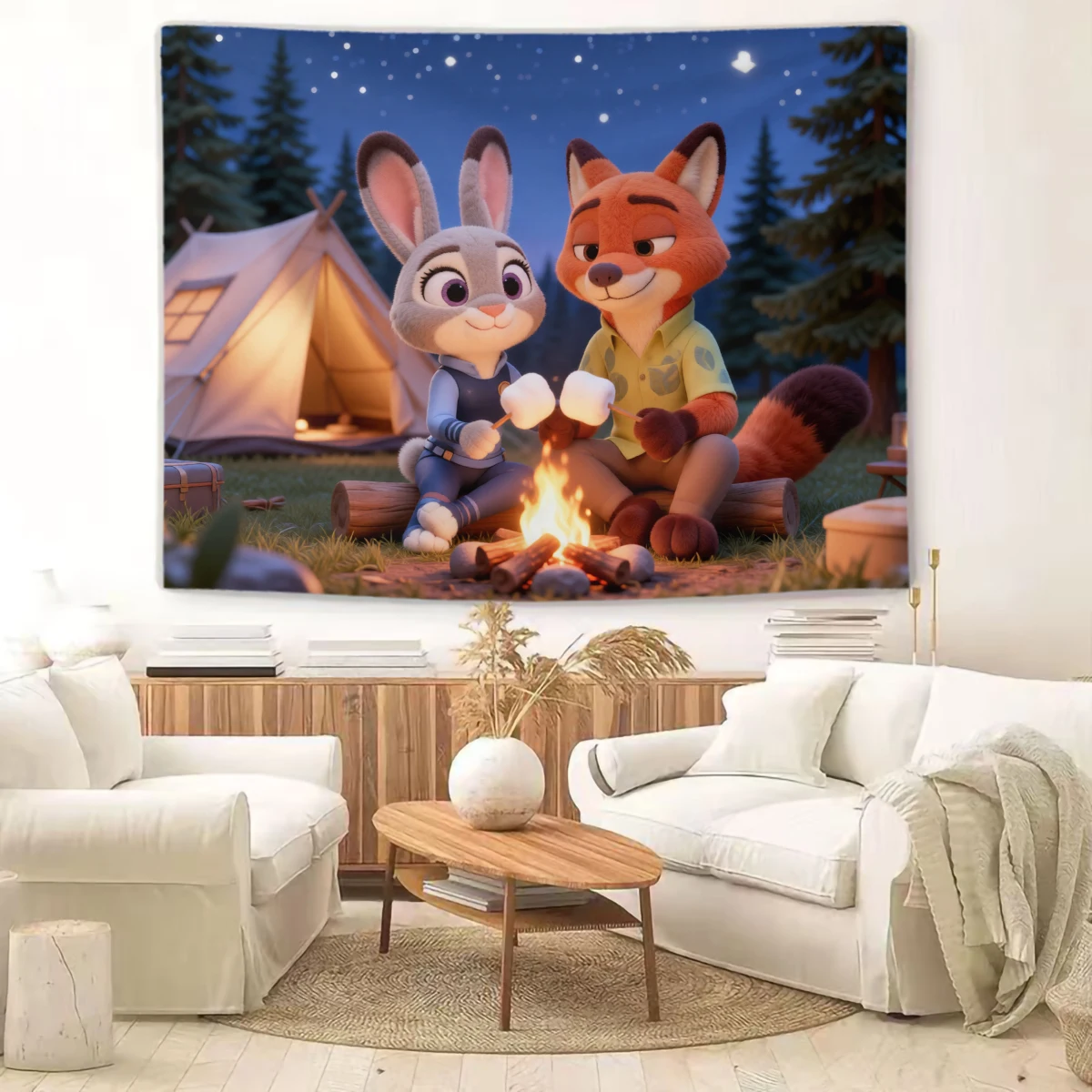 

Гобелен с изображением Джуди и Ника из Зоотопии: яркое украшение для дома, эстетичный декор для спальни и гостиной
