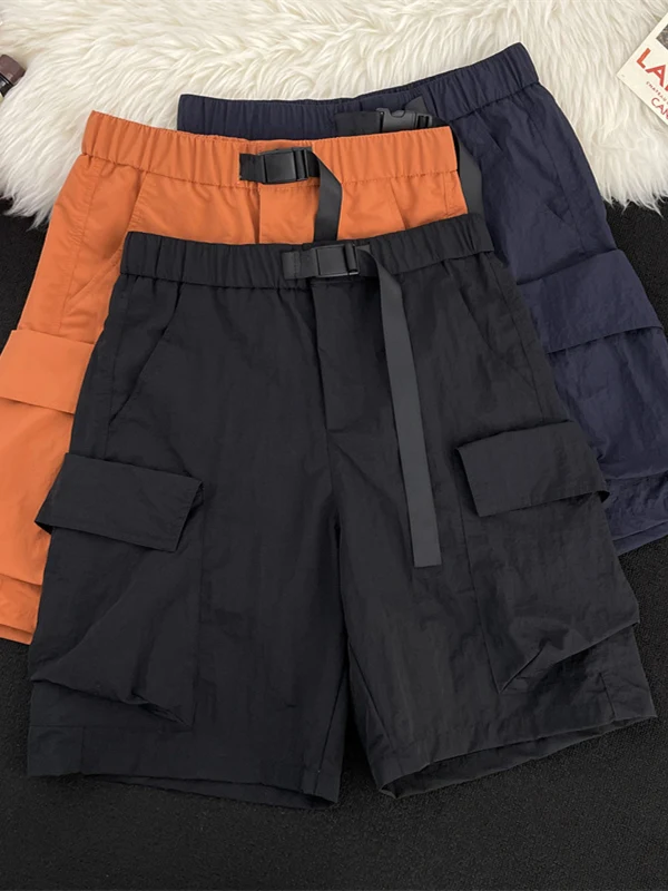 

Мужские летние модные спортивные шорты-карго прямого кроя с завышенной талией, быстросохнущие, средней длины