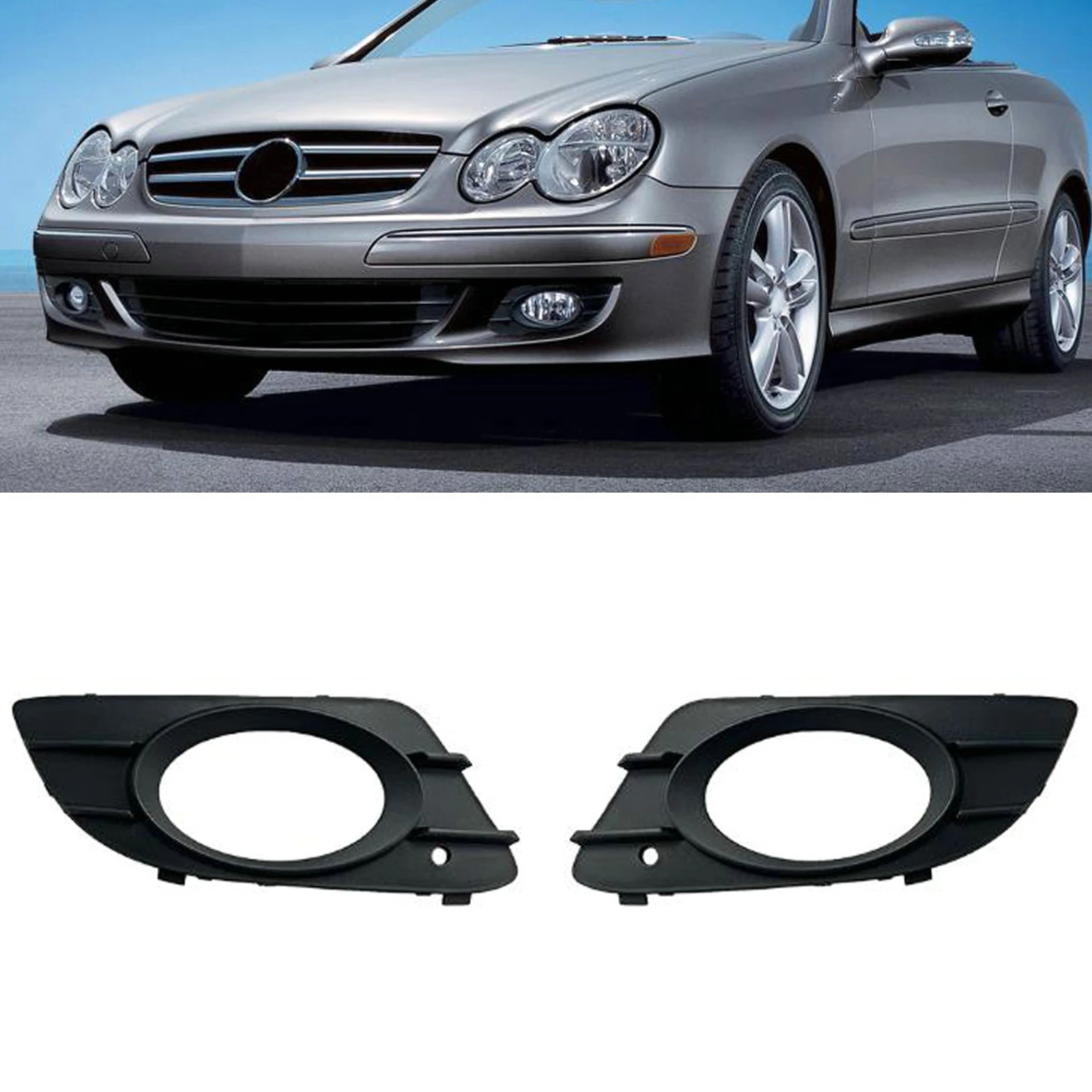 1Pair Black Front Bumper Fog Light Cover 2098850323 2098850423 For Mercedes-Benz CLK W209 2005-2009