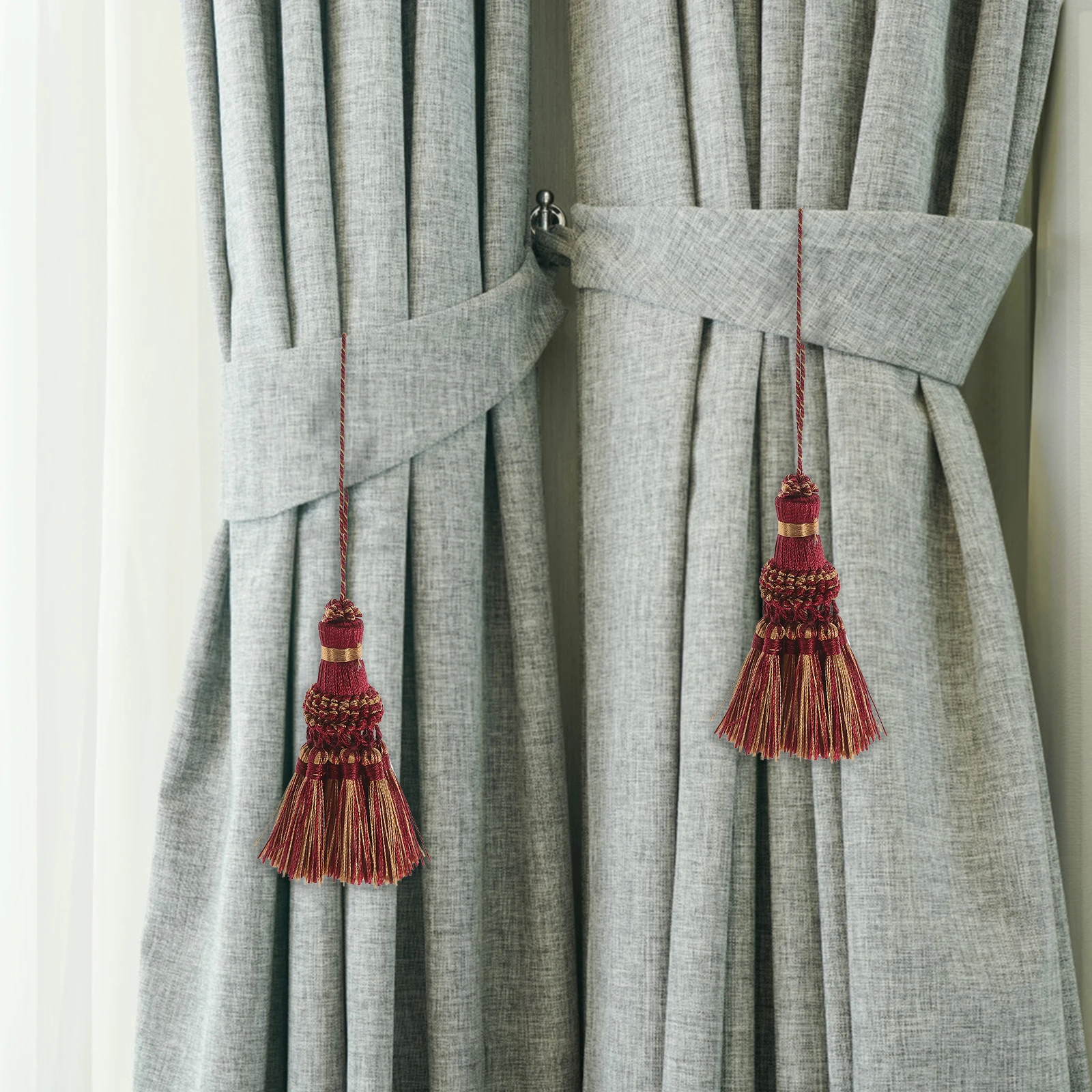 2pcs Red Polyester Tassel Decorative Trim for Curtains Lamp Shades DIY Crafts Home Decoration Accessories Elastic Band