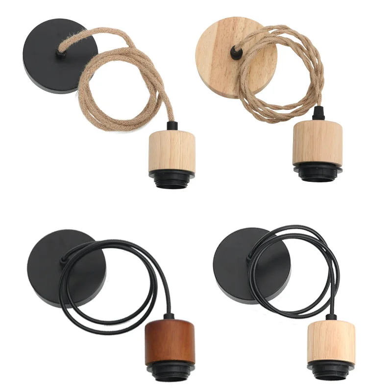 E27 Vintage Lamp Holder Pendant Lights Solid Wood Hanging Wire Adjustable DIY Pendant Lamp Accessories