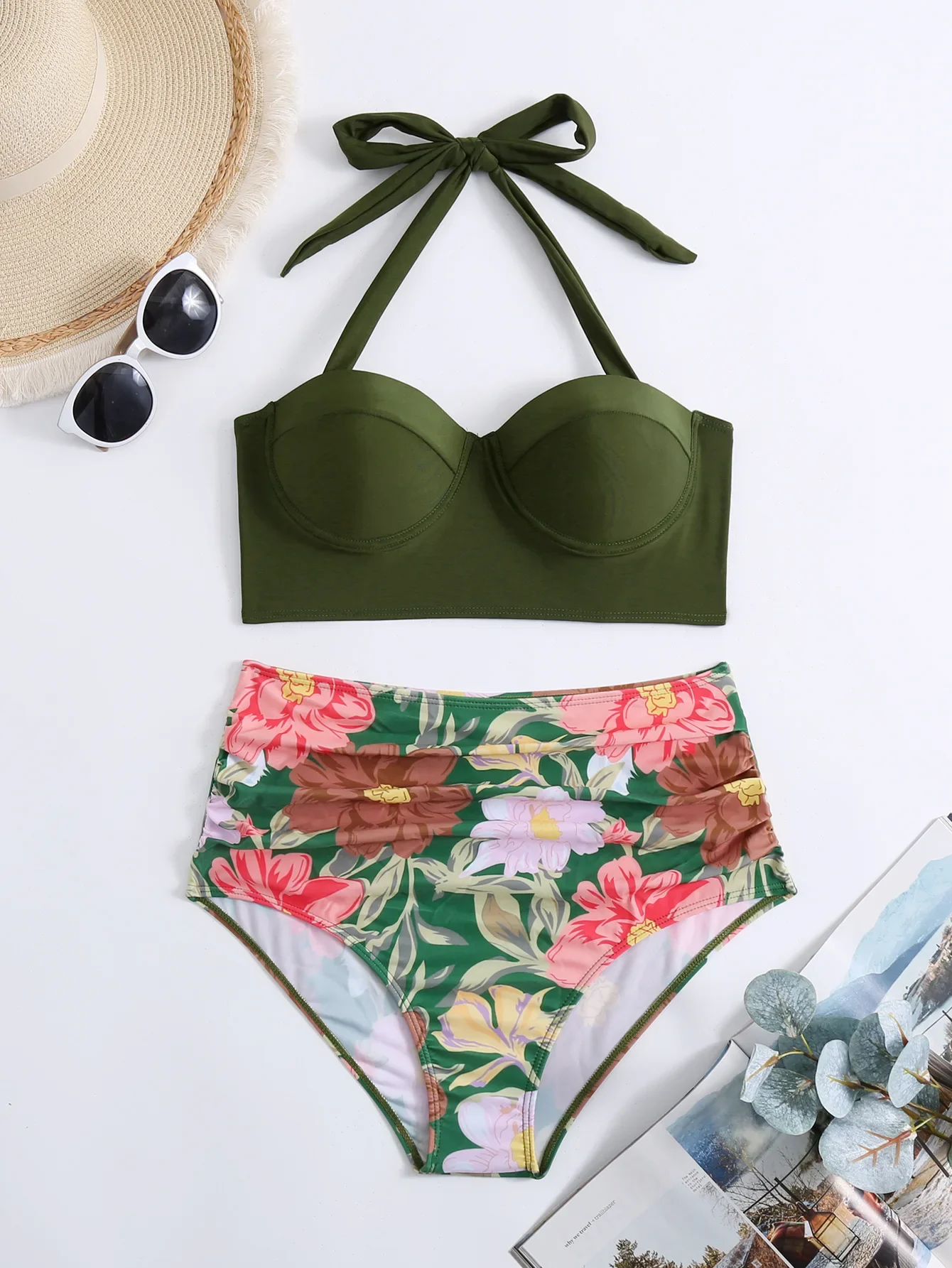 2024 push up biquinis brasileiros maiô feminino cintura alta conjunto de biquíni maiô feminino verão floral impressão beach wear