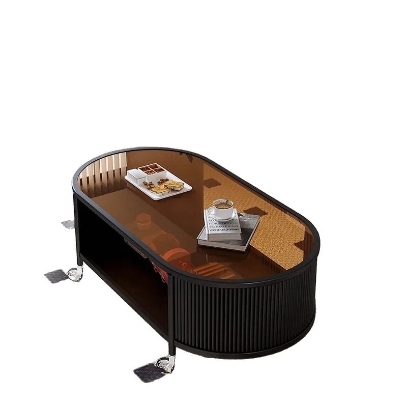French cream wind mobile coffee table living room household small apartment oval high-end simple small table
