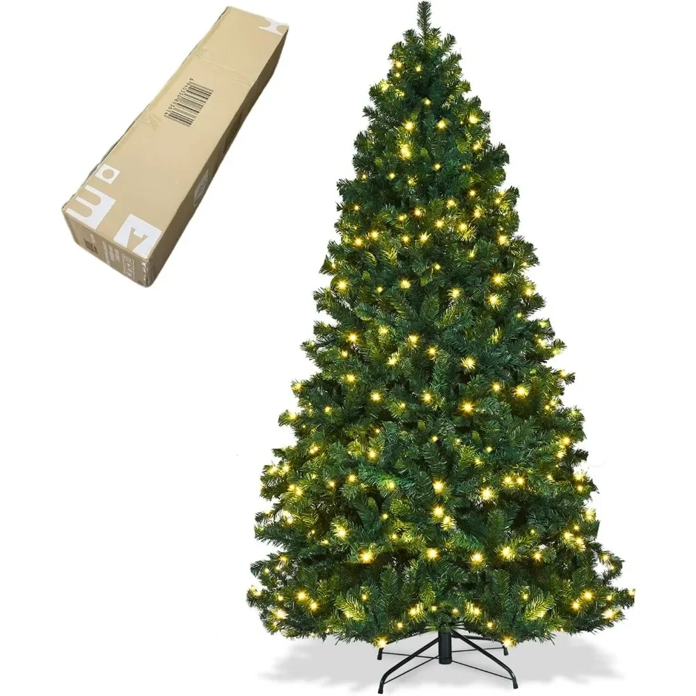 

lit Artificial Christmas Tree with Lights, Fake Green Xmas Tree with 1346 Hinged Branch Tips, 400 LED Warm White Incandescent