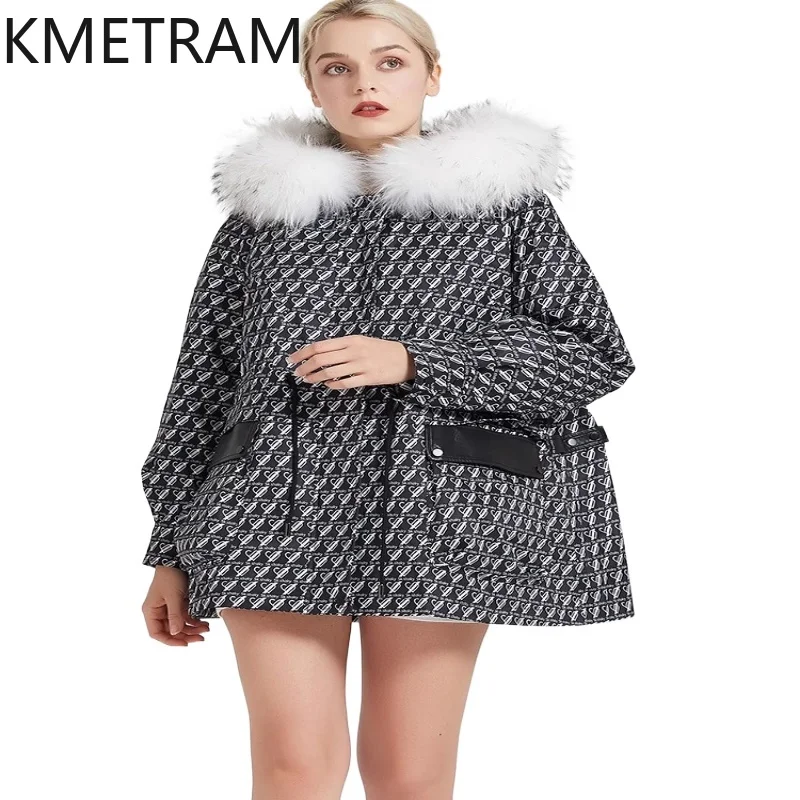 معطف فرو أرنب ريكس طبيعي من KMETRAM معطف فرو الراكون الكلب سترة من فراء الملابس للمرأة منتصف الطول سترة شتوية سوداء جديدة paleto