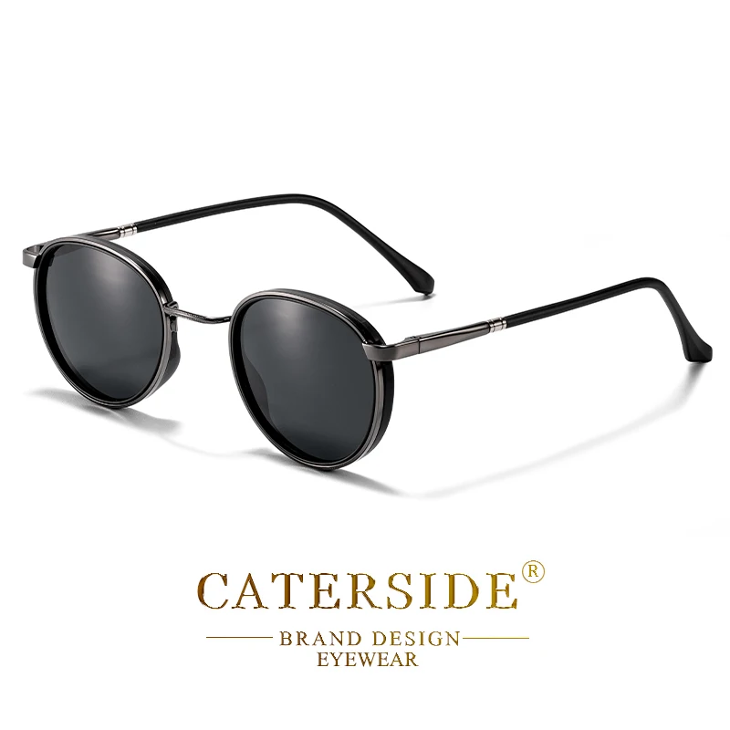 CATERSIDE Polarisierte runde Sonnenbrille für Herren, Hip-Hop-Stil, Metallrahmen, Federscharnier, Sonnenbrille für Damen, zum Fahren, Angeln, UV400 – Detail 12