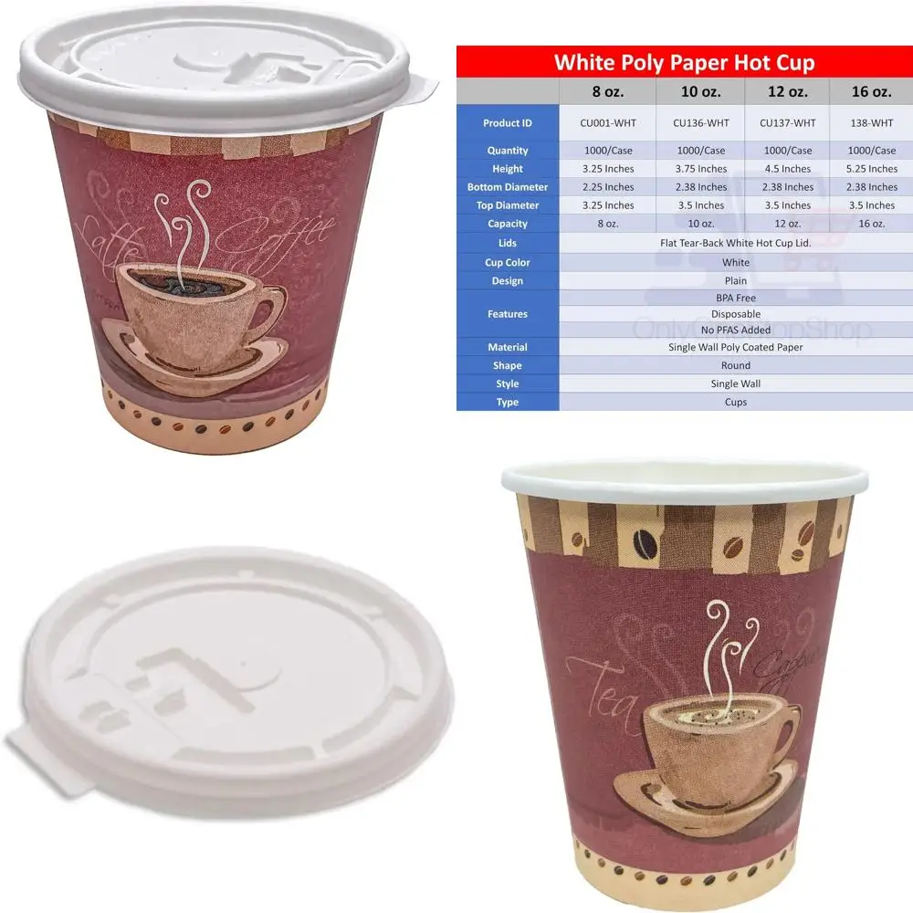 

Colored Disposable 8oz Tea and Coffee Cups with White Tear-Back Lid, Ideal for Thanksgiving, Suitable for Hot and Cold Beverages
