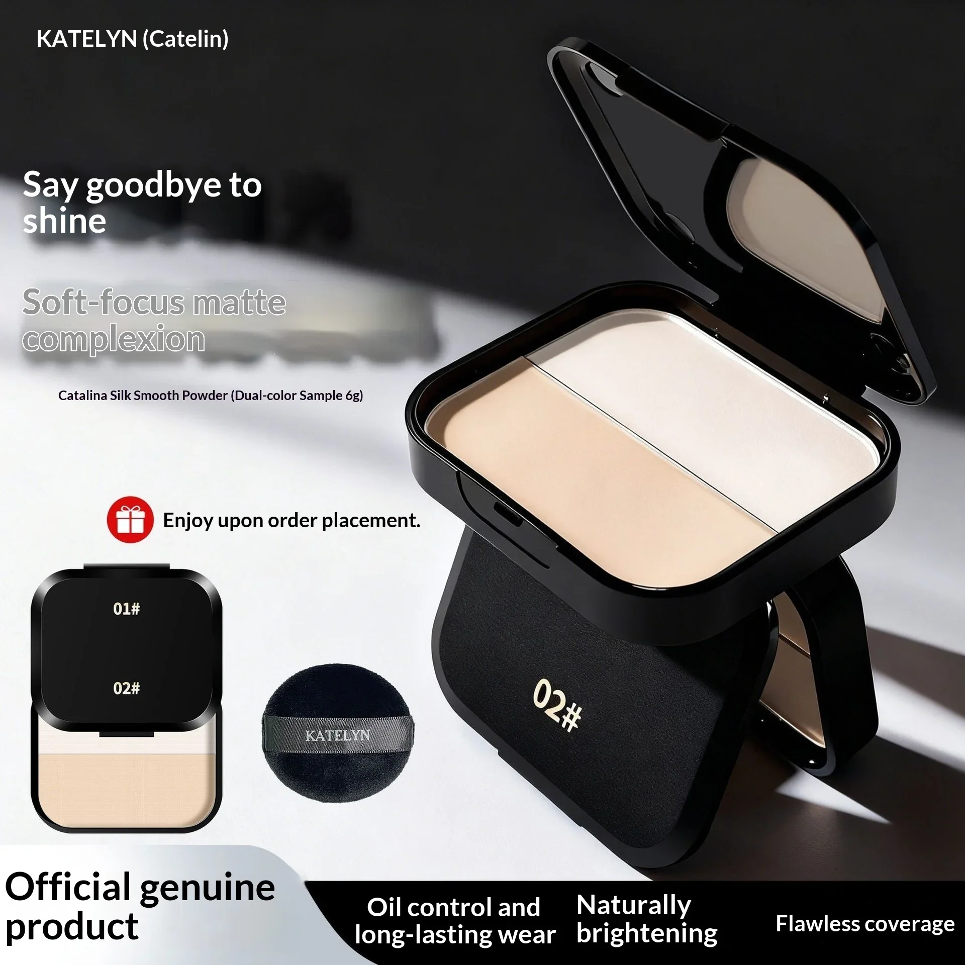 Dual-color matte highlighter contouring palette for brightening the eyes and nose, sweat-proof dual palette