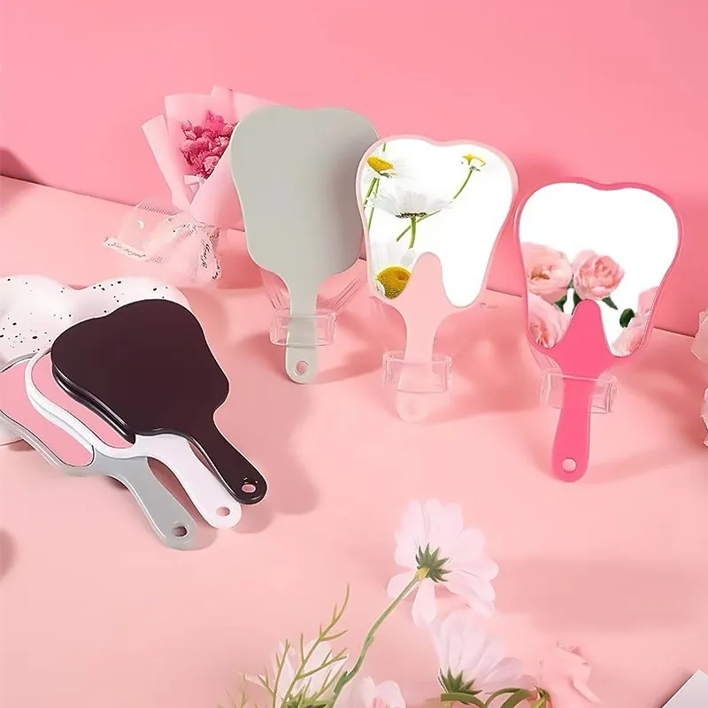 新しいハンドミラー 携帯用化粧鏡 かわいい化粧歯型ハンドミラー ギフト HUAZJ10