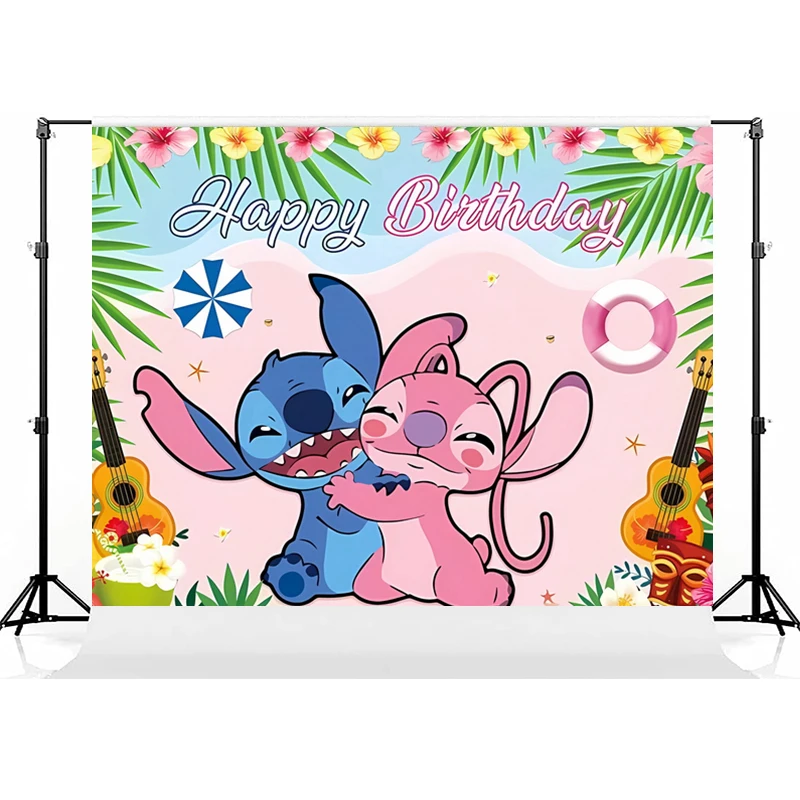 1set Cartoon Lilo&Stitch Theme Party Backdrops Kids Birthday Party Photo Decoration Photography Ocean Flower Background Decor