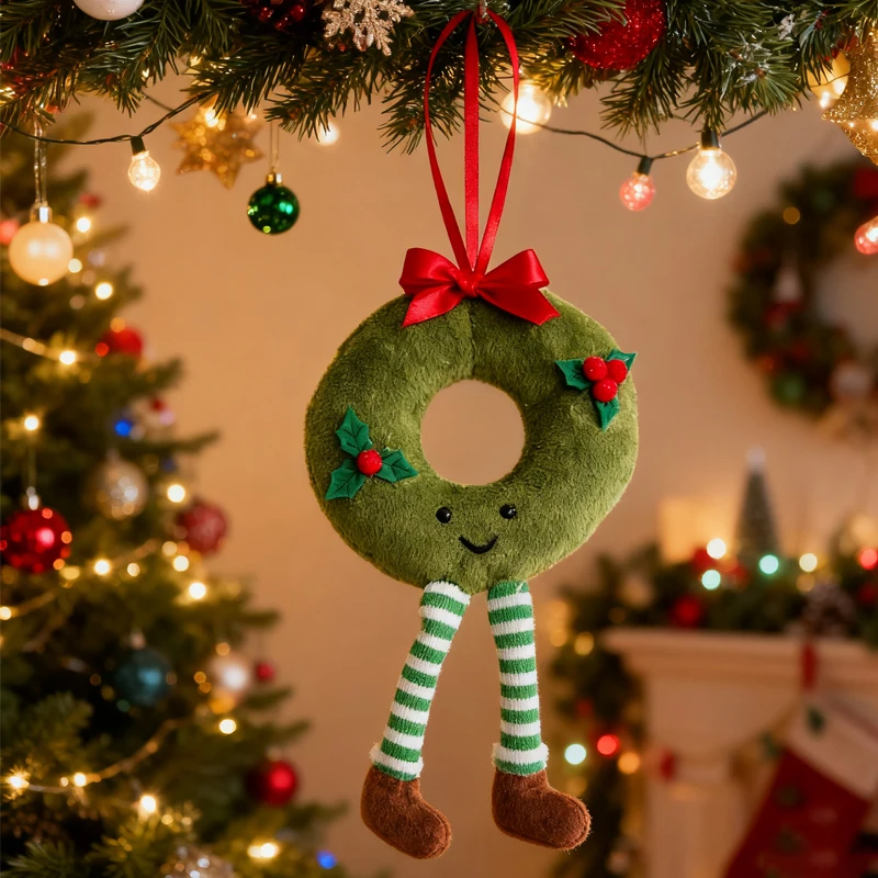 Niedliche Weihnachts-Schleifengirlanden, Lebkuchenmann-Anhänger, Zuhause im Freien, Dekoration, 2026, Neujahr, Party, Geschenk, Weihnachtsbaum, hängende Ornamente