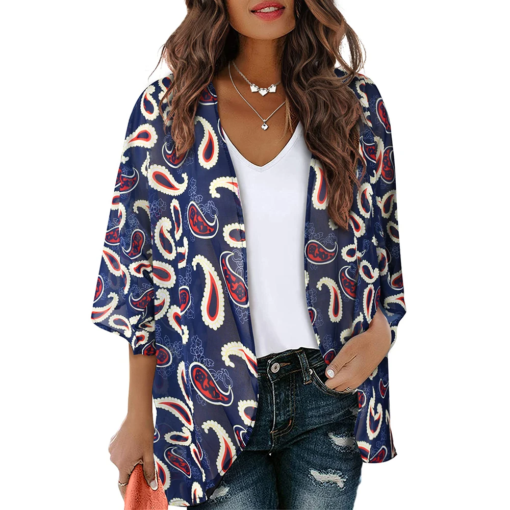 Badpak Vrouw 2023 Boho Bedrukt Kimono Strand Cover Up Modieuze Zomer Chiffon Vest Met Korte Mouwen Sjaal Capes